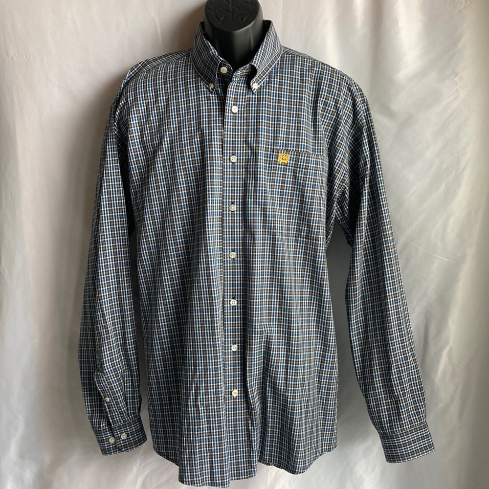 Cinch Blue and White Plaid Casual Button Down Shirt
